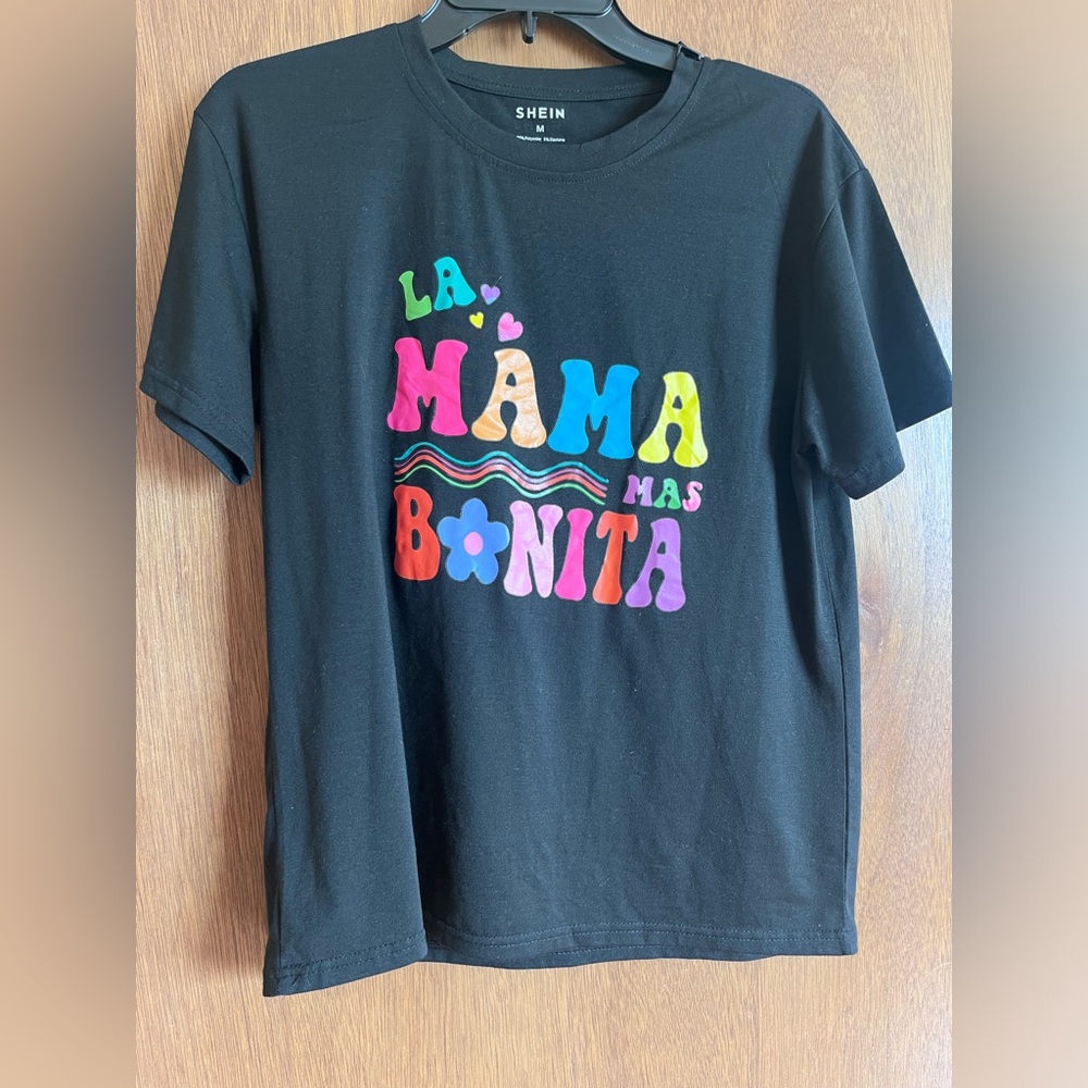 SHEIN Black and Pink Short Sleeve Tee
